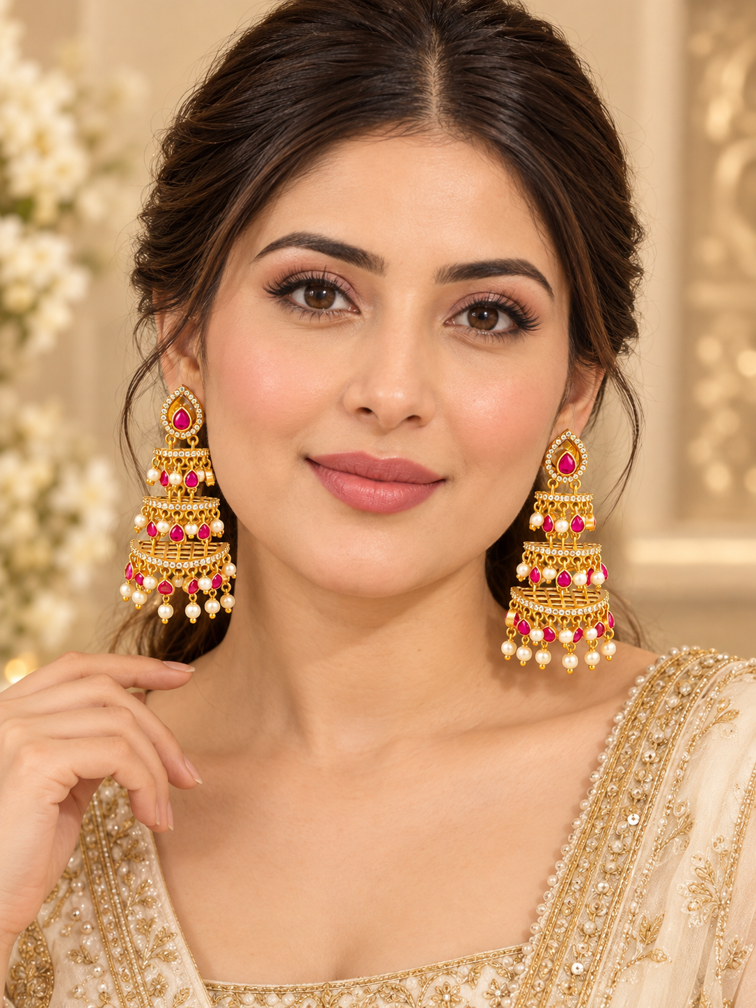 Royal kundan tiered jhumka earrings