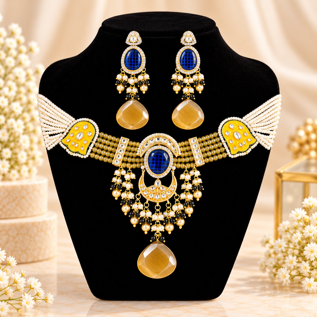 Premium enamel meenakari work with moissanite