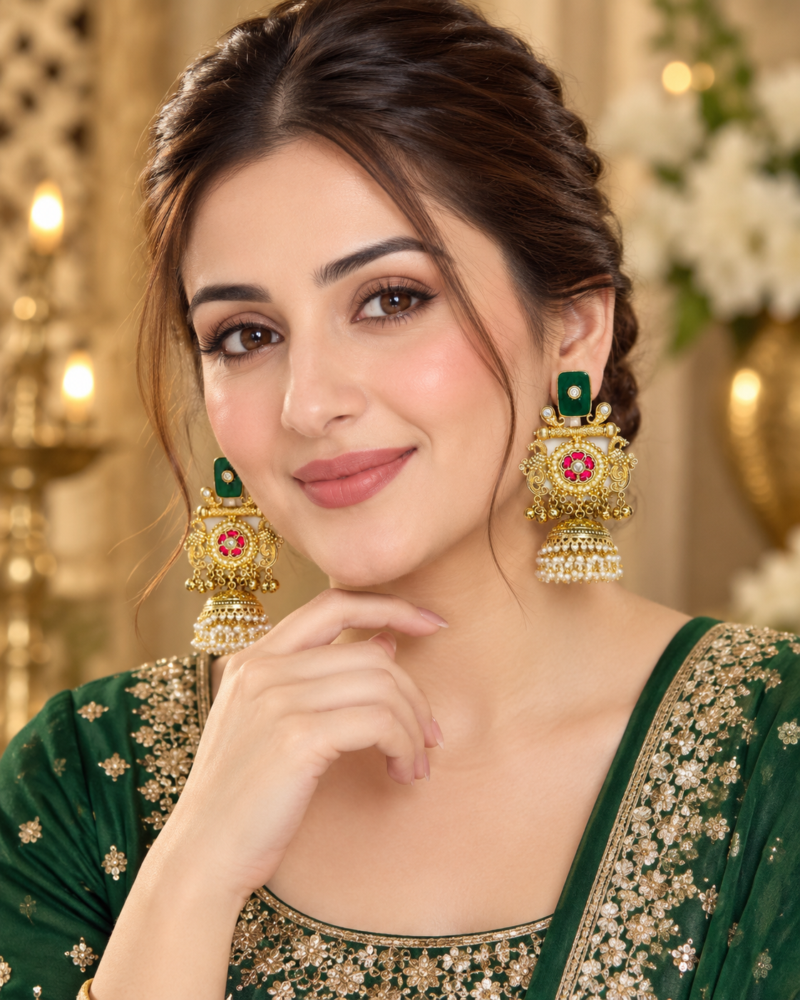 premium kashmiri jhumka earrings with pearl detailing