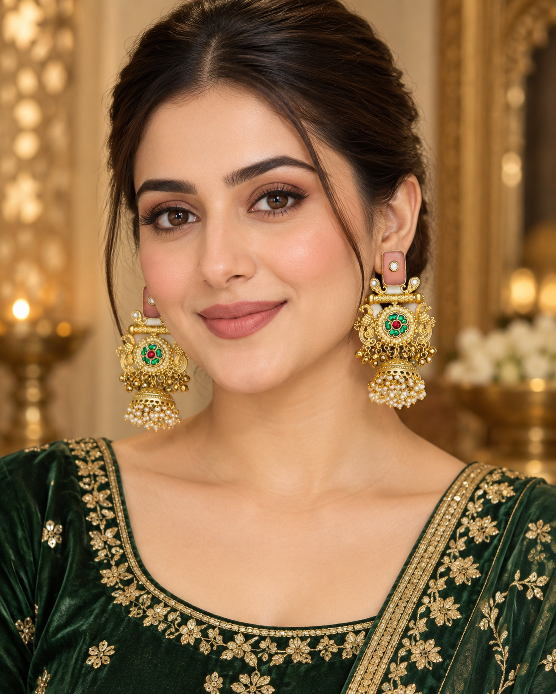 premium kashmiri jhumka earrings with pearl detailing