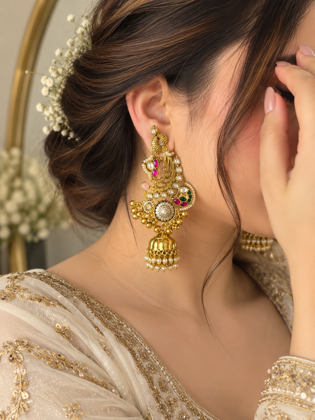 Royal peacock kundan jhumka earrings