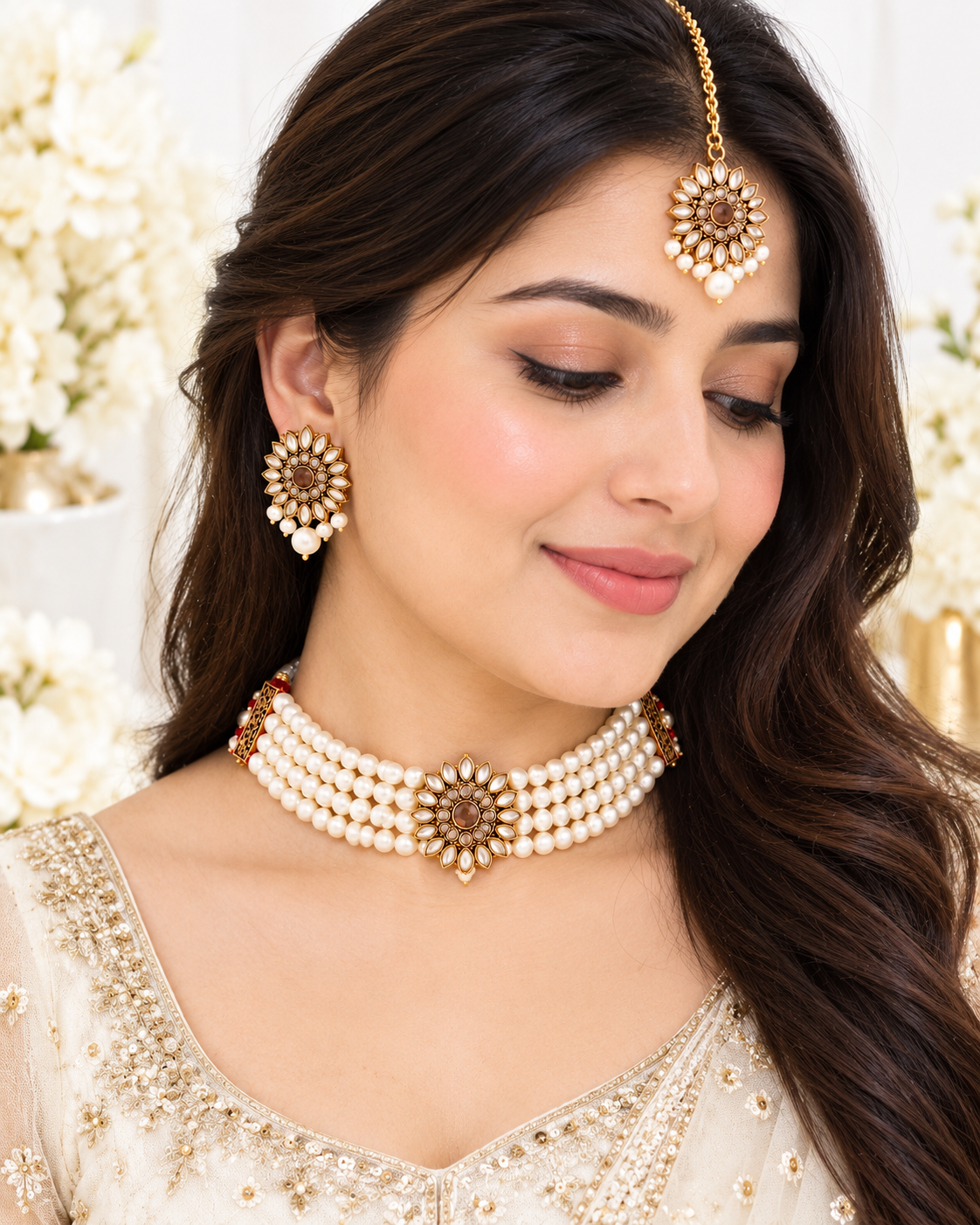 Pearl kundan chokar set
