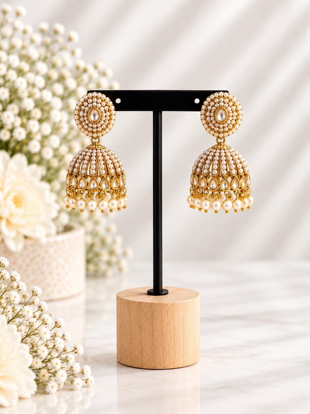 Pearl kundan jhumka