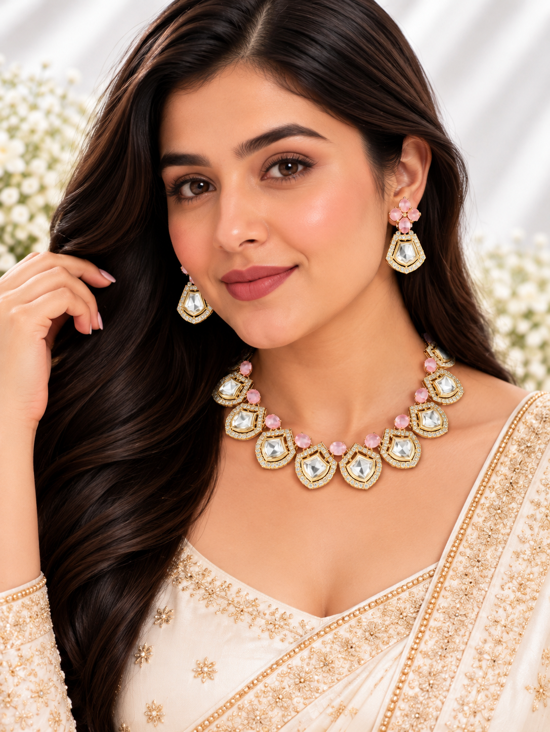 Blush pink kundan necklace set