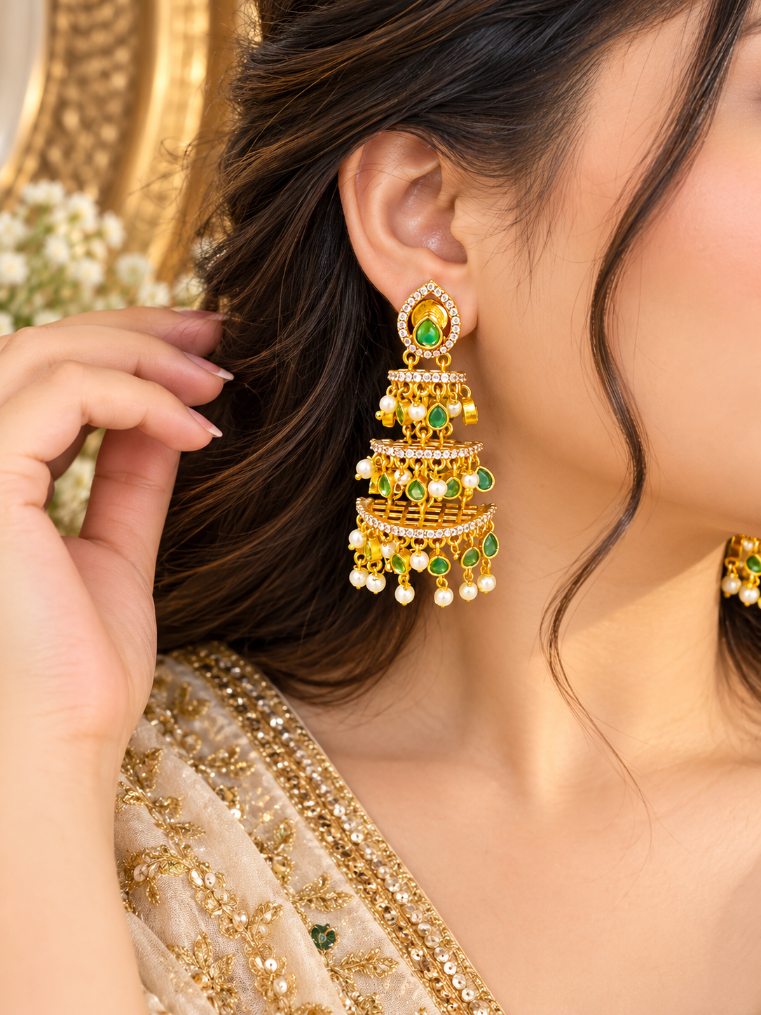 Royal kundan tiered jhumka earrings