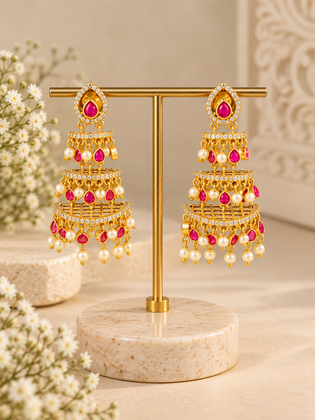 Royal kundan tiered jhumka earrings