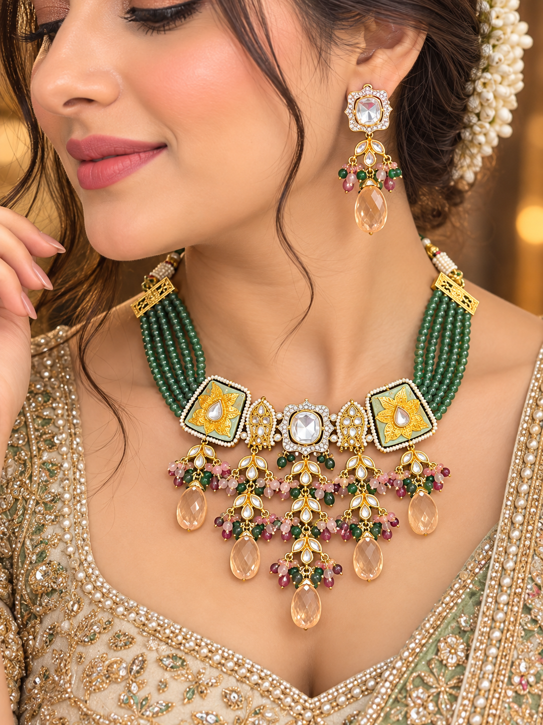 Premium meenakari work with moissonnaite