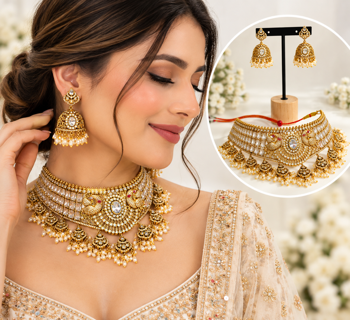 Royal kundan peacock chokar necklace set