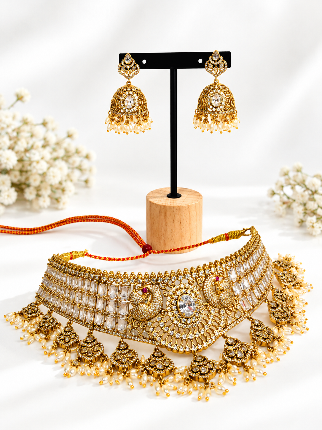 Royal kundan peacock chokar necklace set