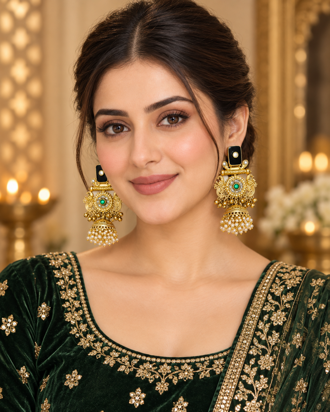 premium kashmiri jhumka earrings with pearl detailing