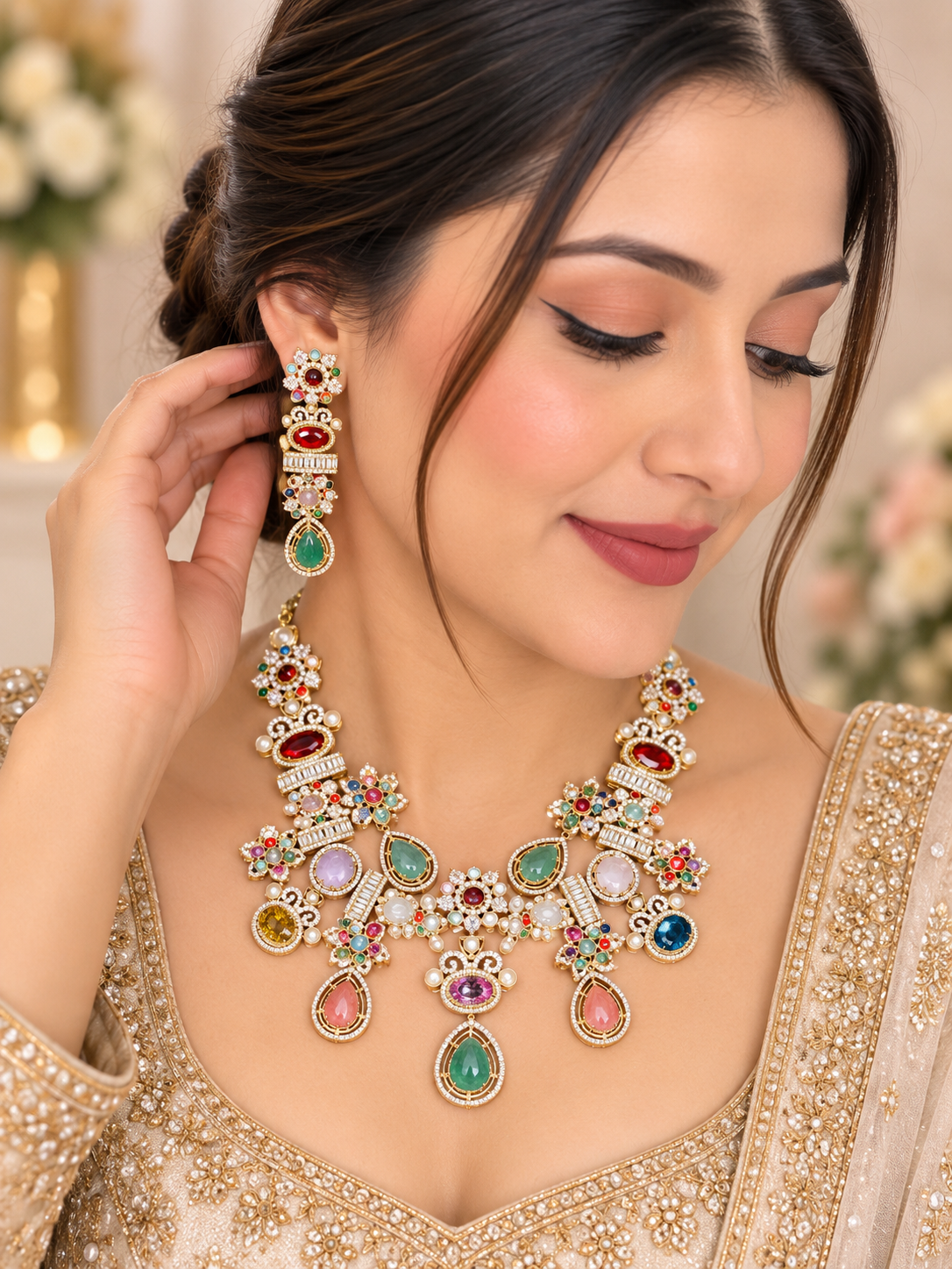 Sabyasachi style multicolour premium necklace set