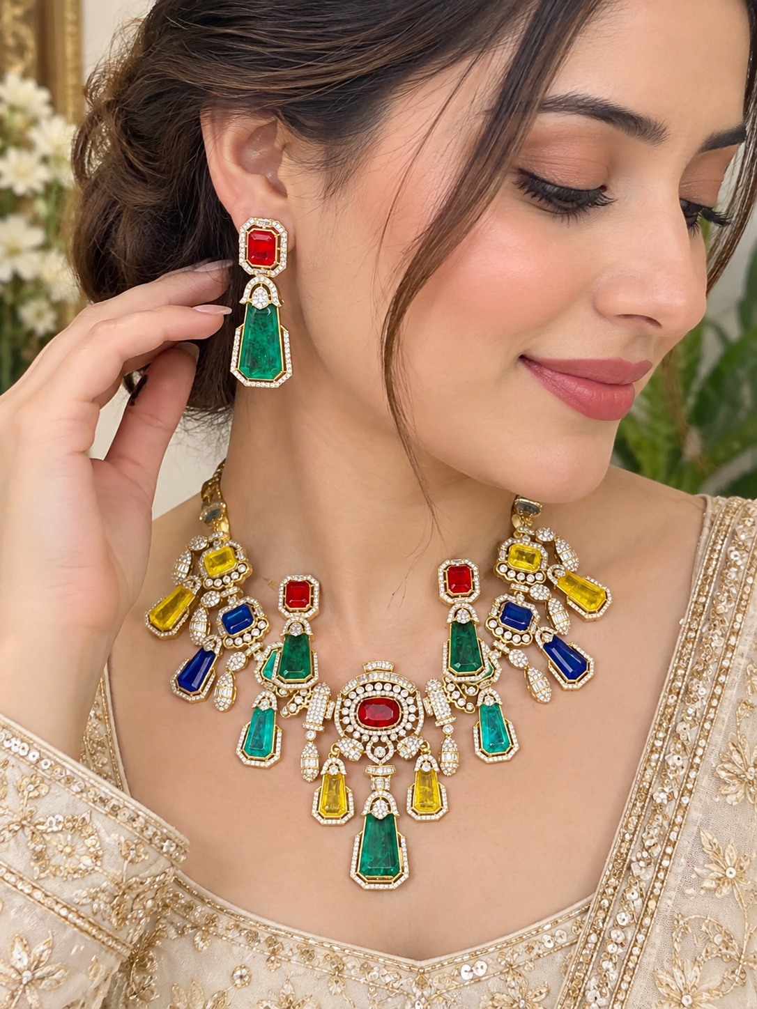 Maharani doublet stone necklace