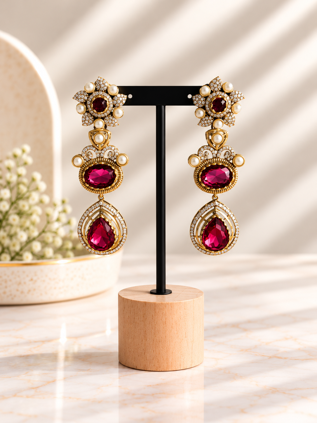 Ruby Red kundan drop earrings
