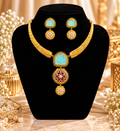 18k Gold plated Hasli with mint stones & earrings