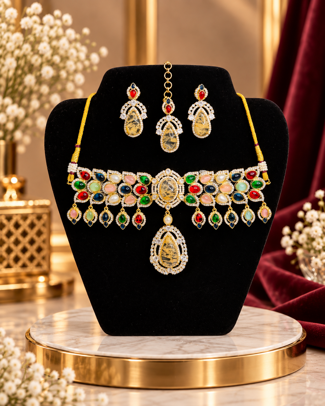 Multicolour polki chokar set