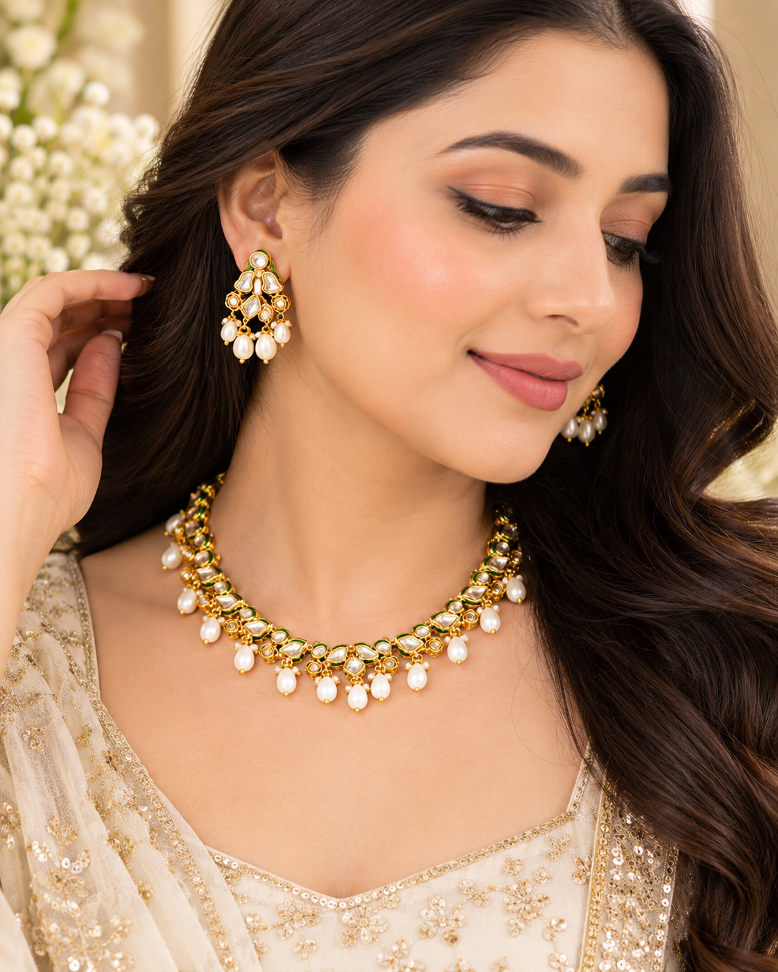 Pearl elegance kundan set