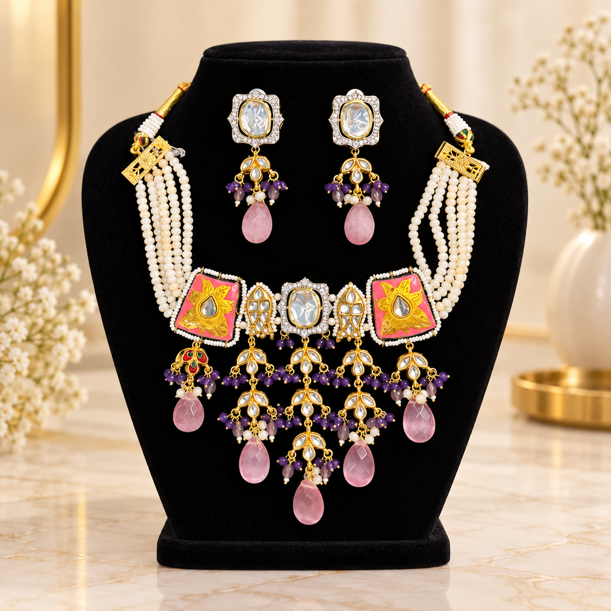 Premium meenakari work with moissonnaite