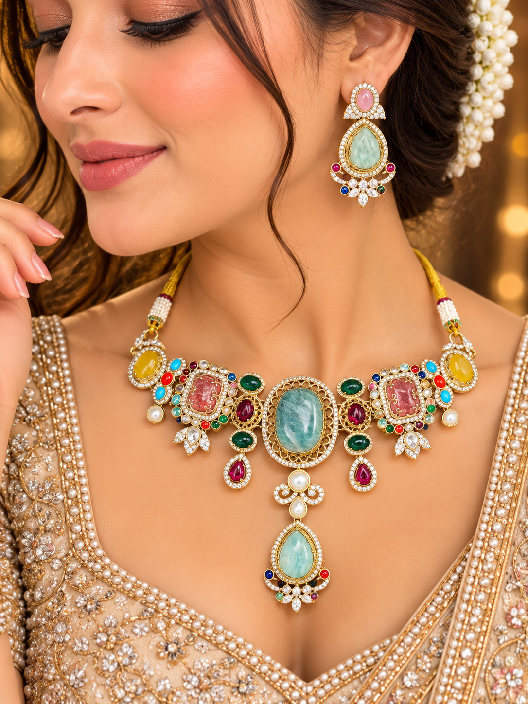 Multicolour polki chokar