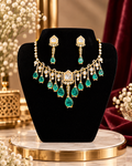Green pachi kundan necklace set with matching earrings