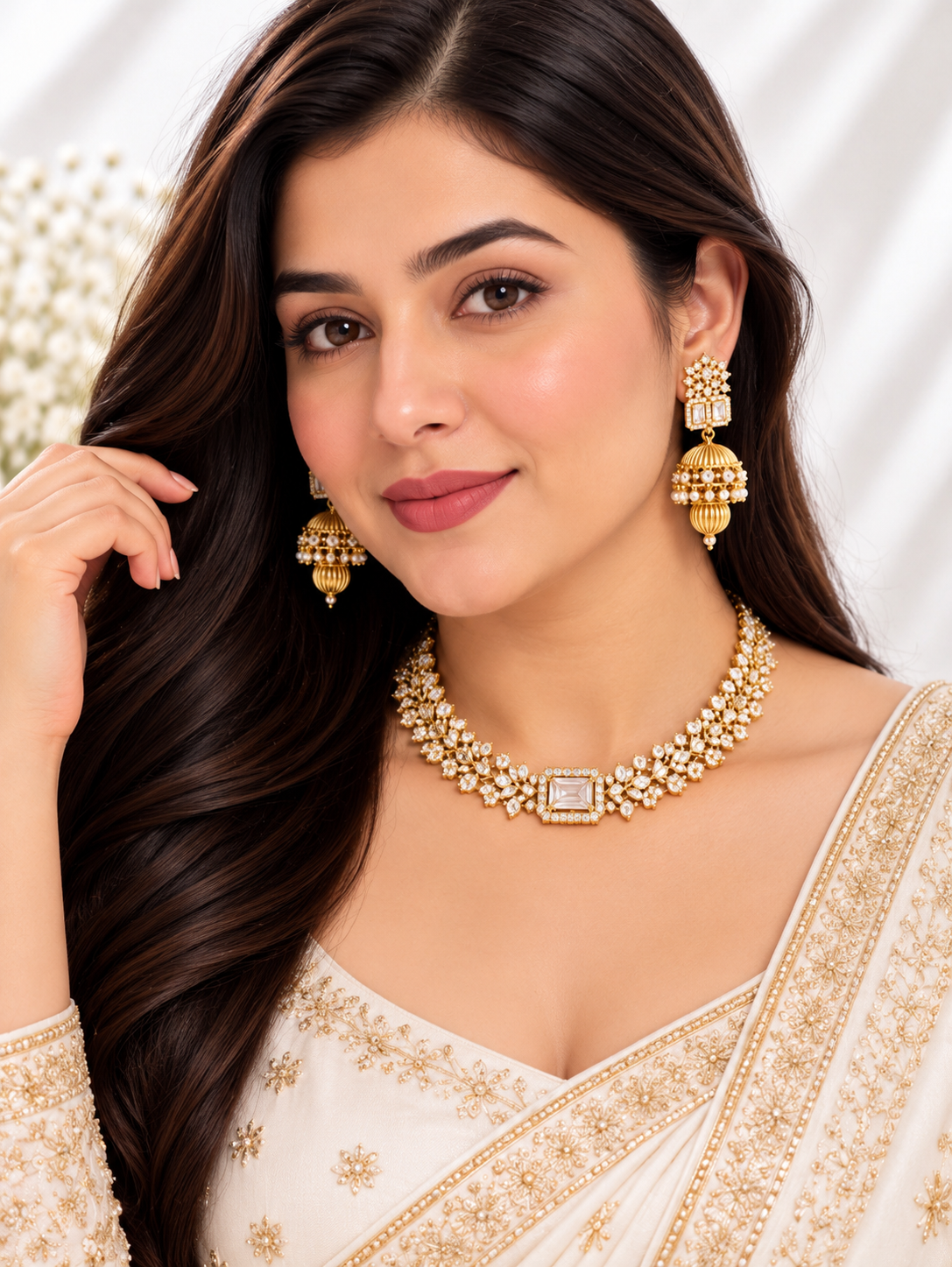 Royal crystal floral necklace set