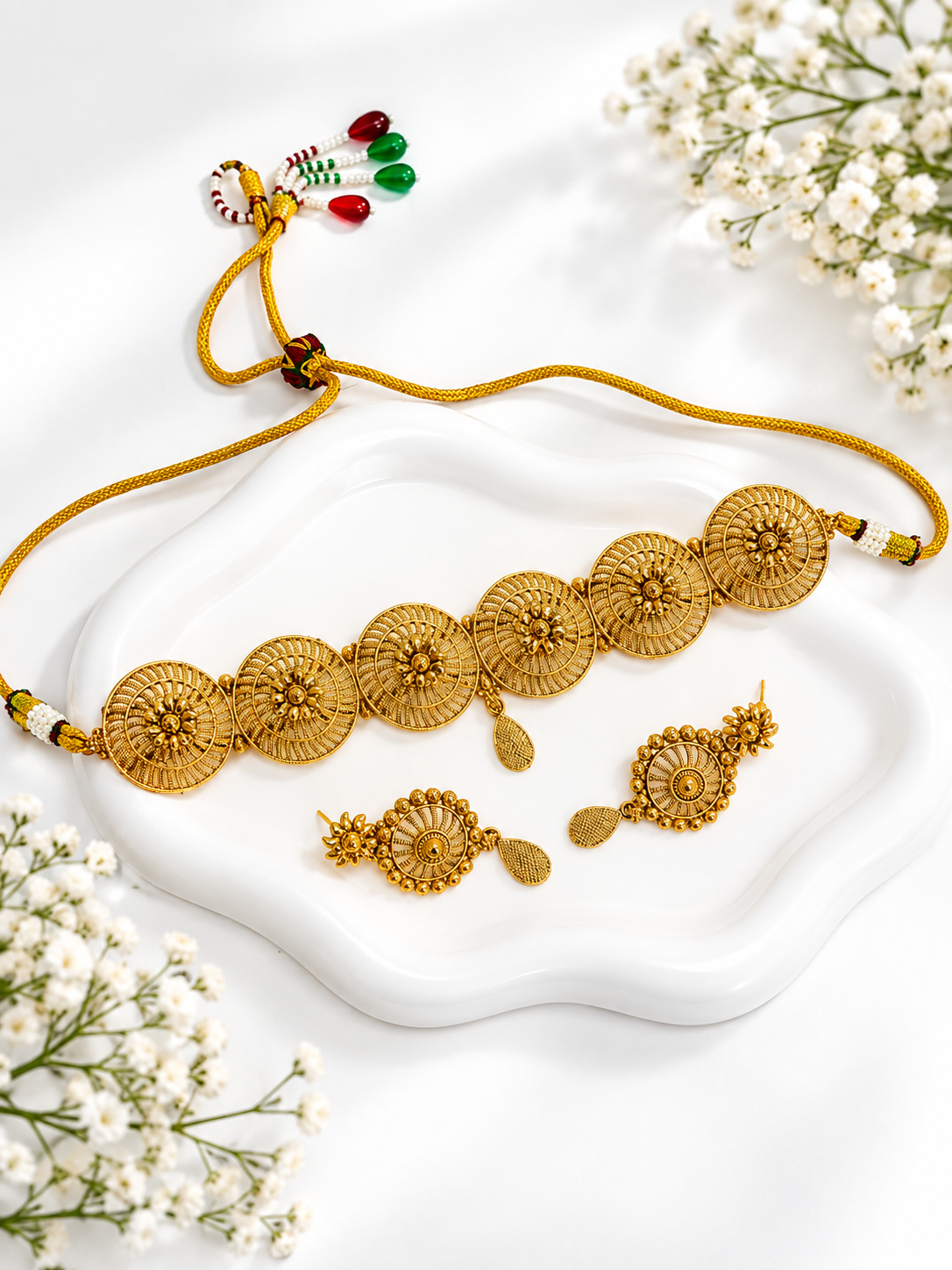 Antique gold traditional chokar necklace set