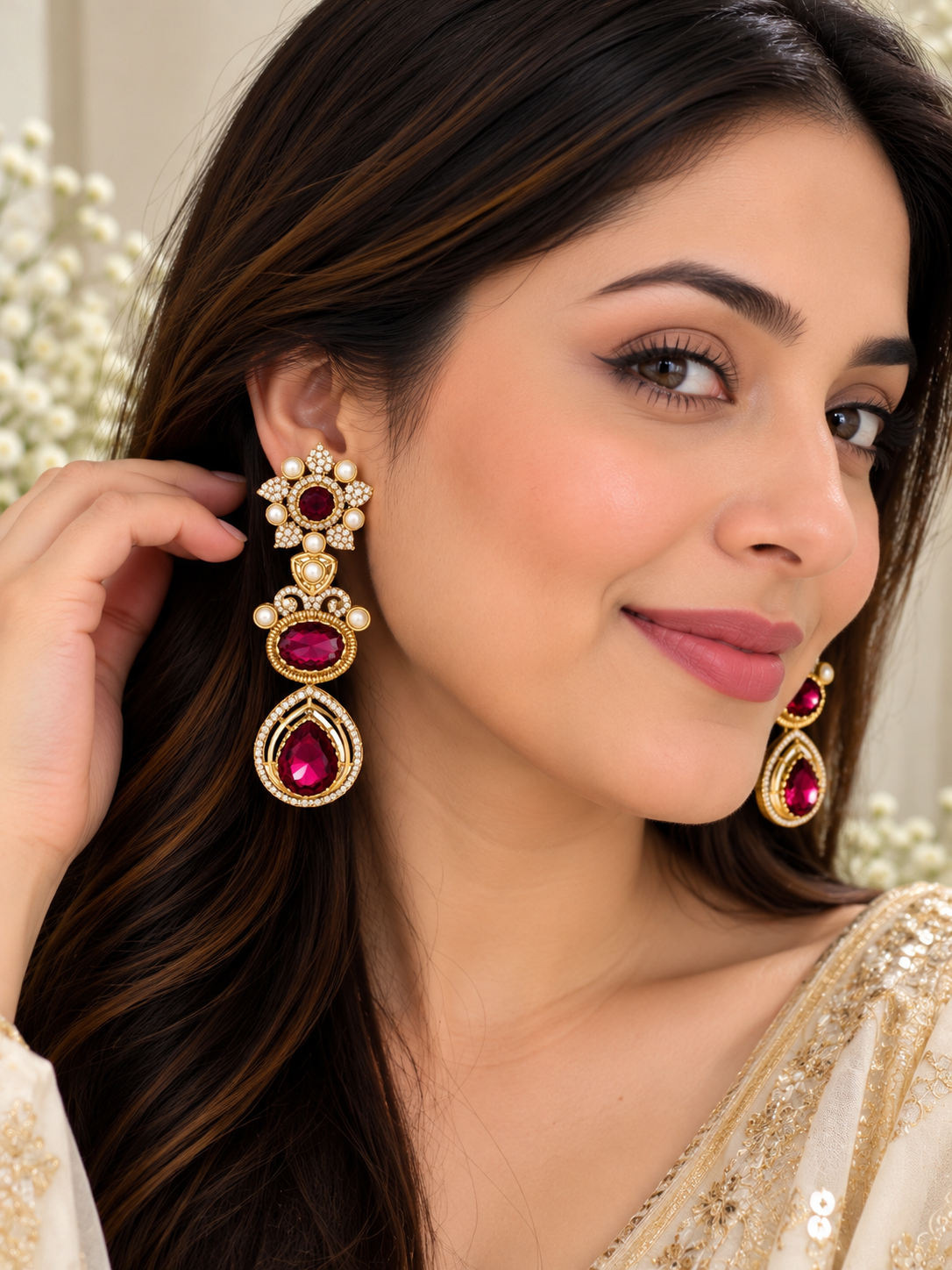 Ruby Red kundan drop earrings