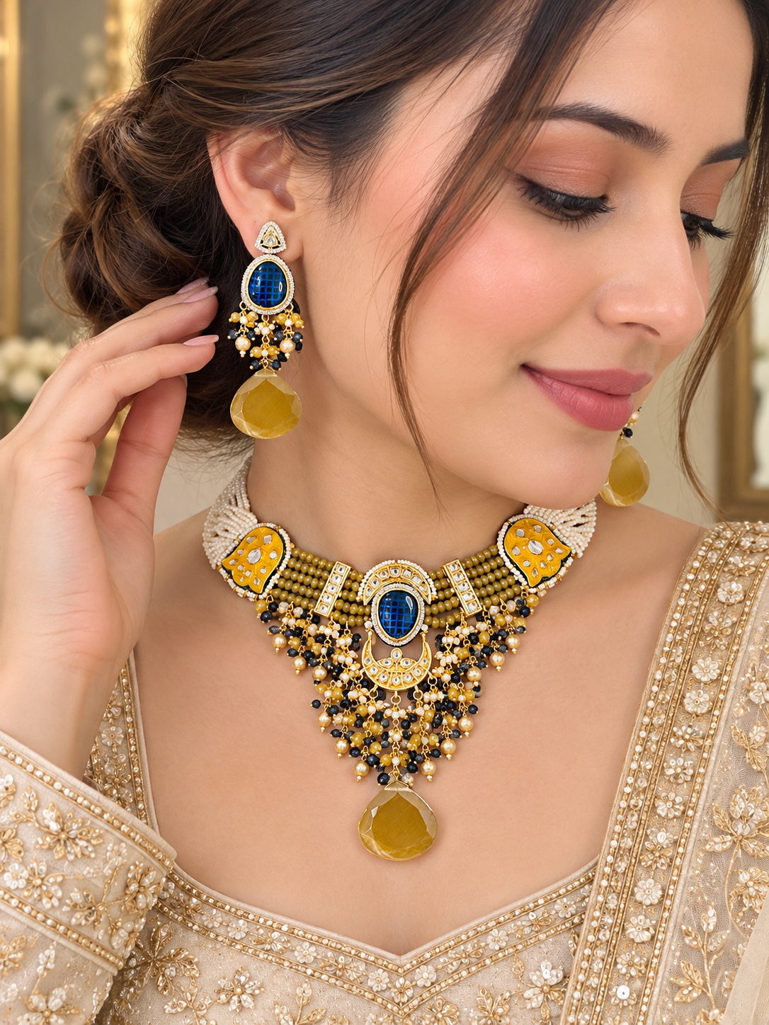 Premium enamel meenakari work with moissanite