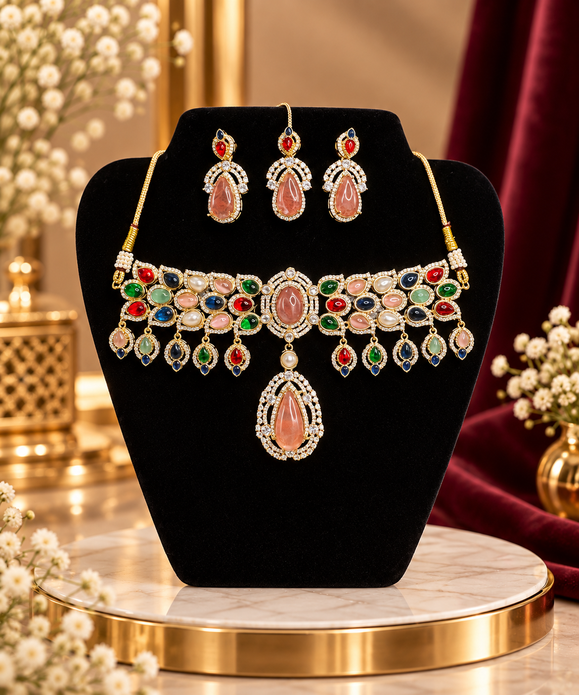 Multicolour polki chokar set