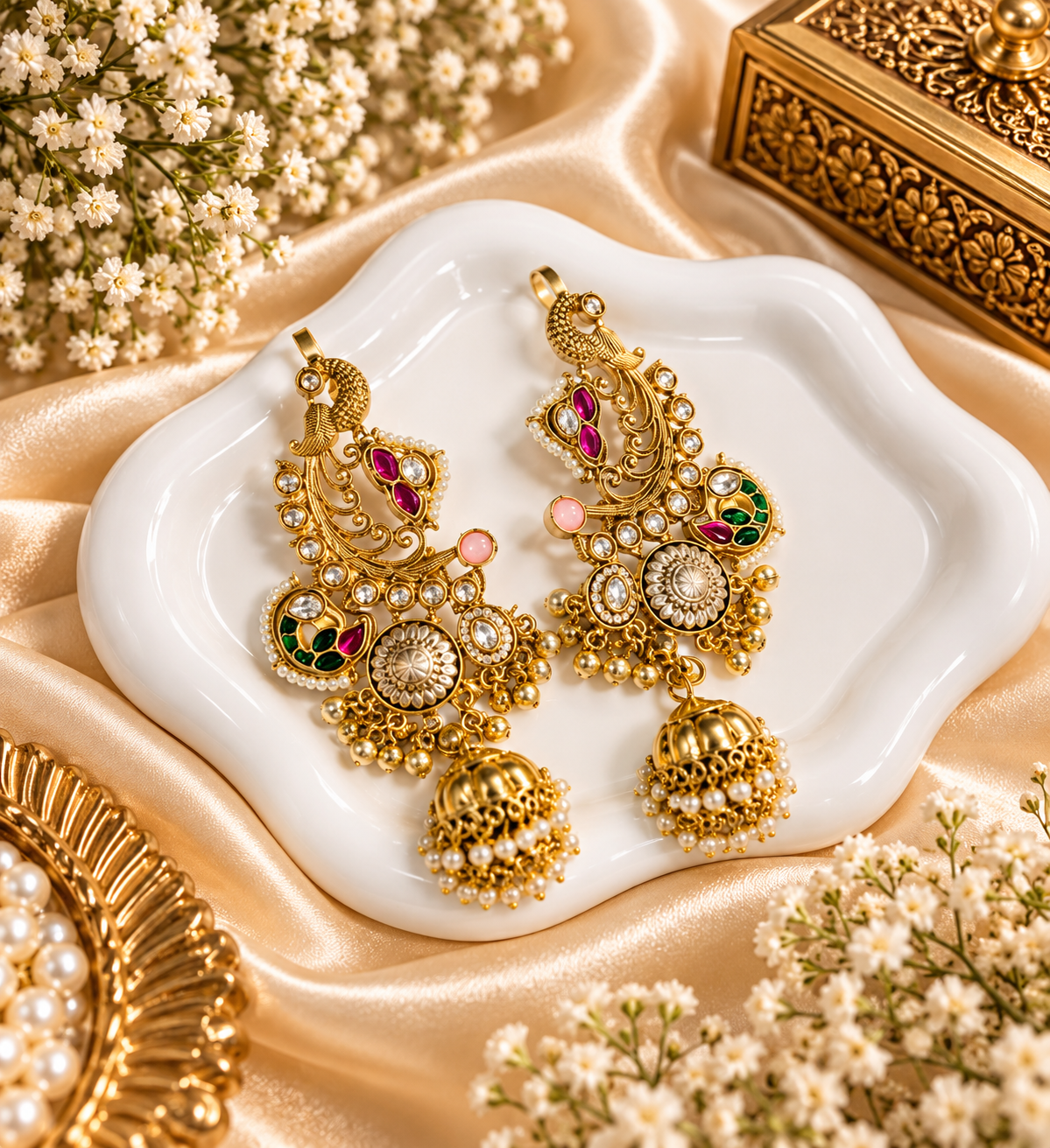 Royal peacock kundan jhumka earrings