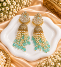 Mint green pachi kundan jhumka earrings with pearl beads