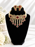 Kundan pearl chokar set  - Ruby & green