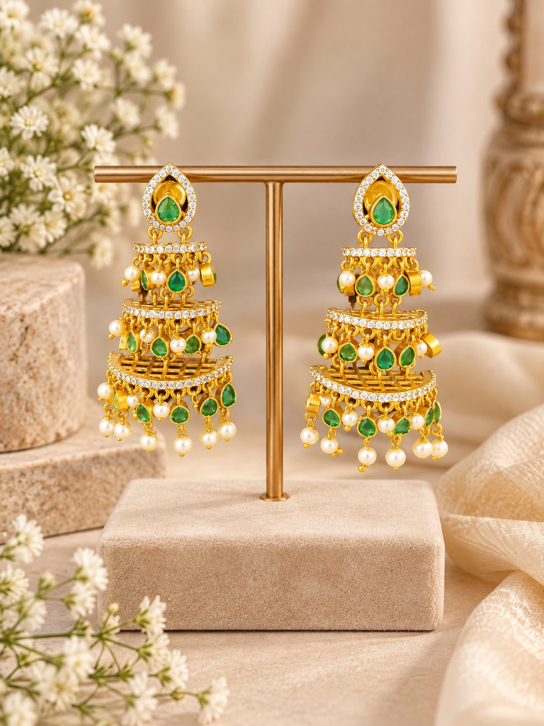 Royal kundan tiered jhumka earrings