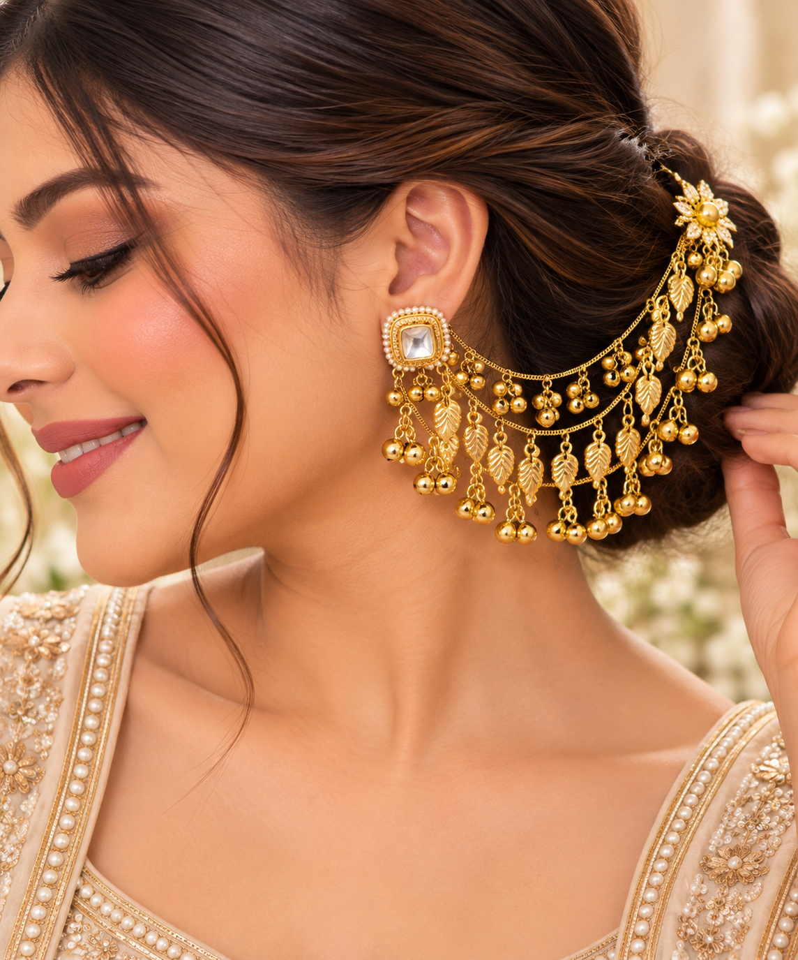 Kahmiri ghungroo chain earrings