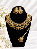 Royal antique gold kundan necklace set with maang tikka