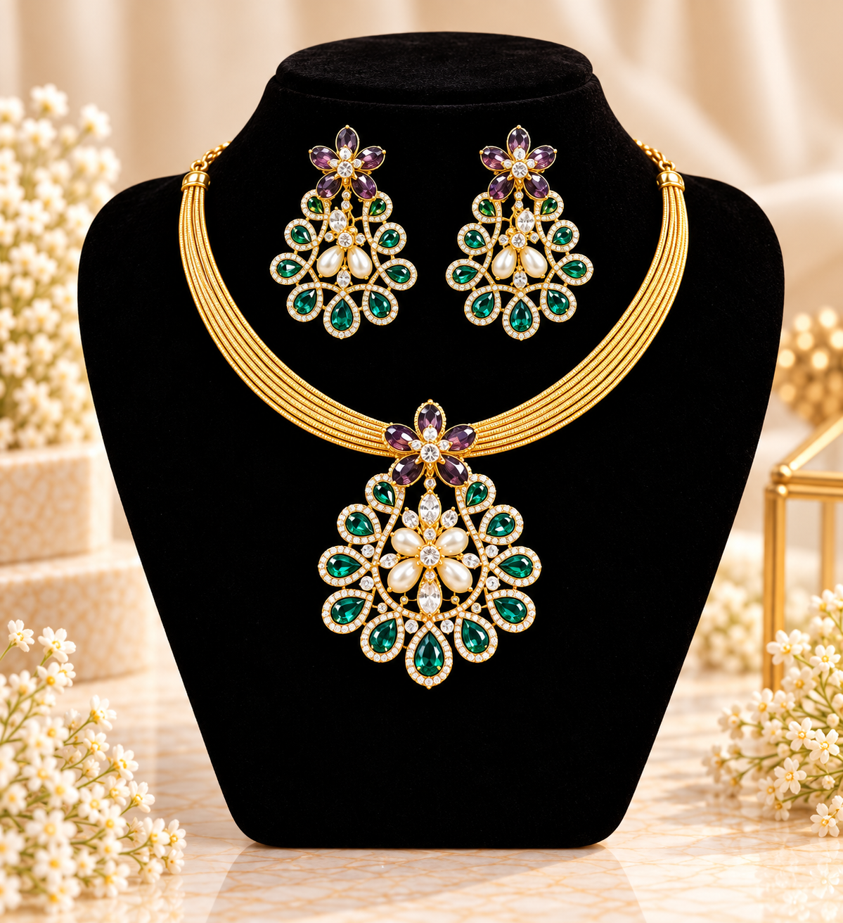 Floral hasli necklace set