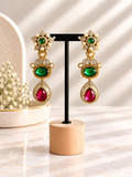 Emerald green drop kundan earrings