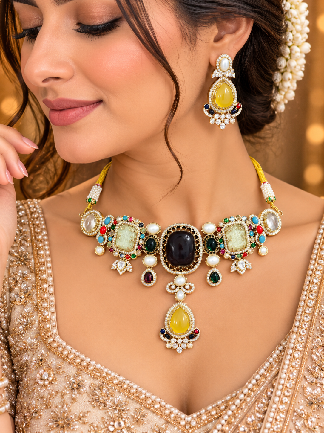 Multicolour polki chokar