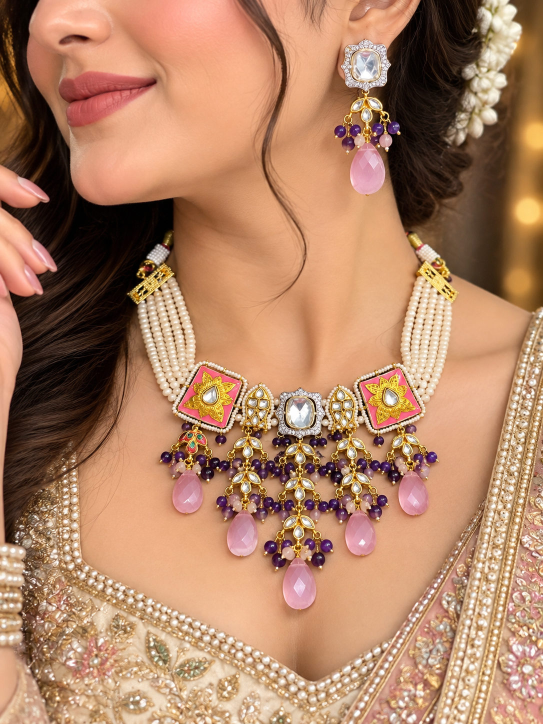 Premium meenakari work with moissonnaite