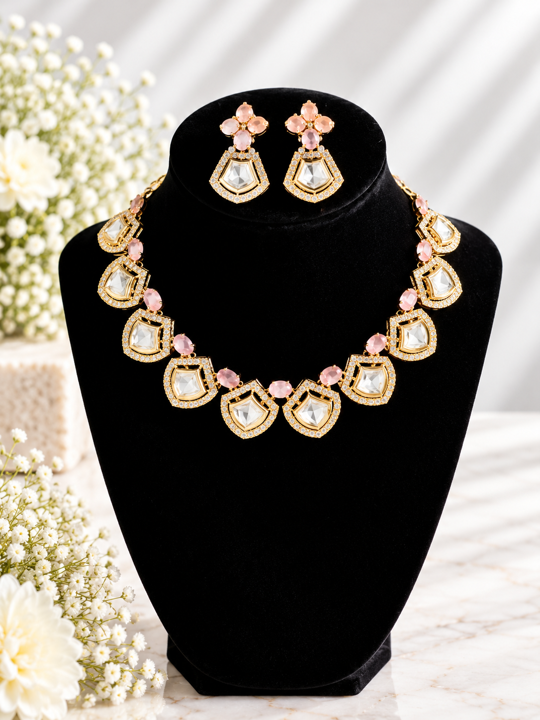 Blush pink kundan necklace set
