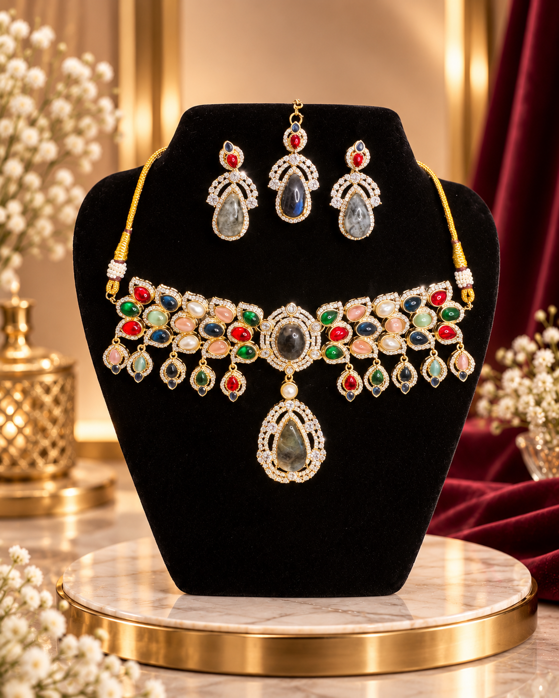 Multicolour polki chokar set