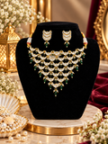 Pachi kundan necklace set with green beads & earrings