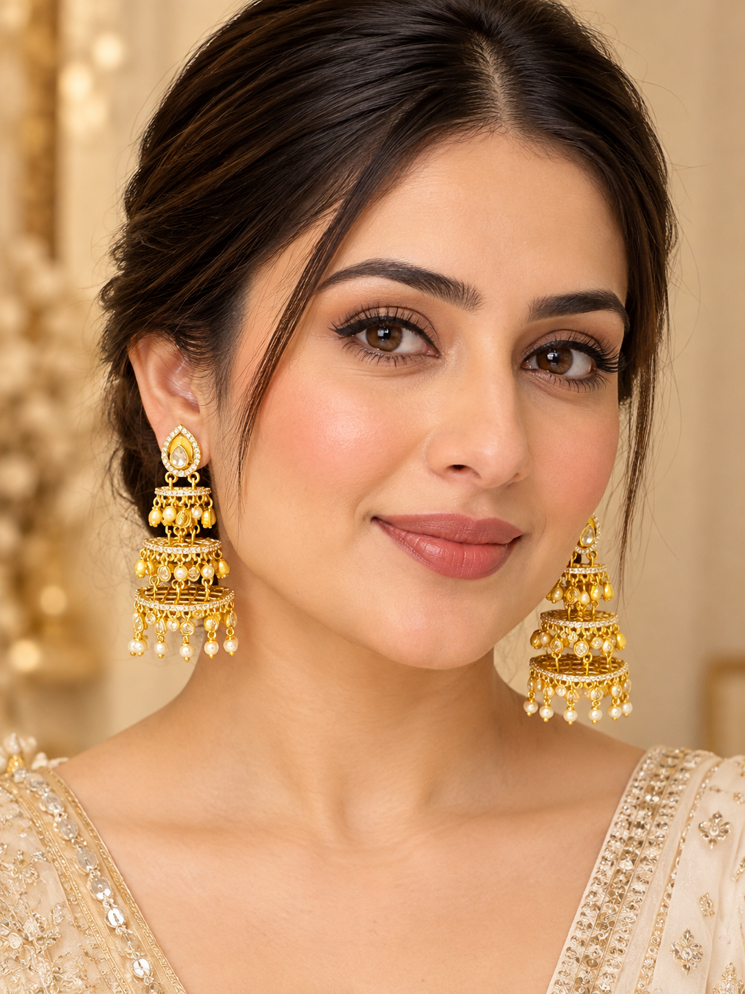 Royal kundan tiered jhumka earrings