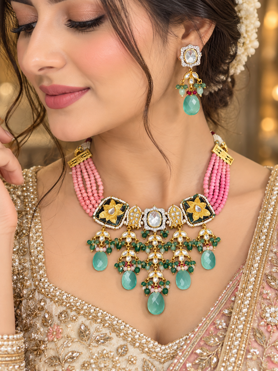 Premium meenakari work with moissonnaite