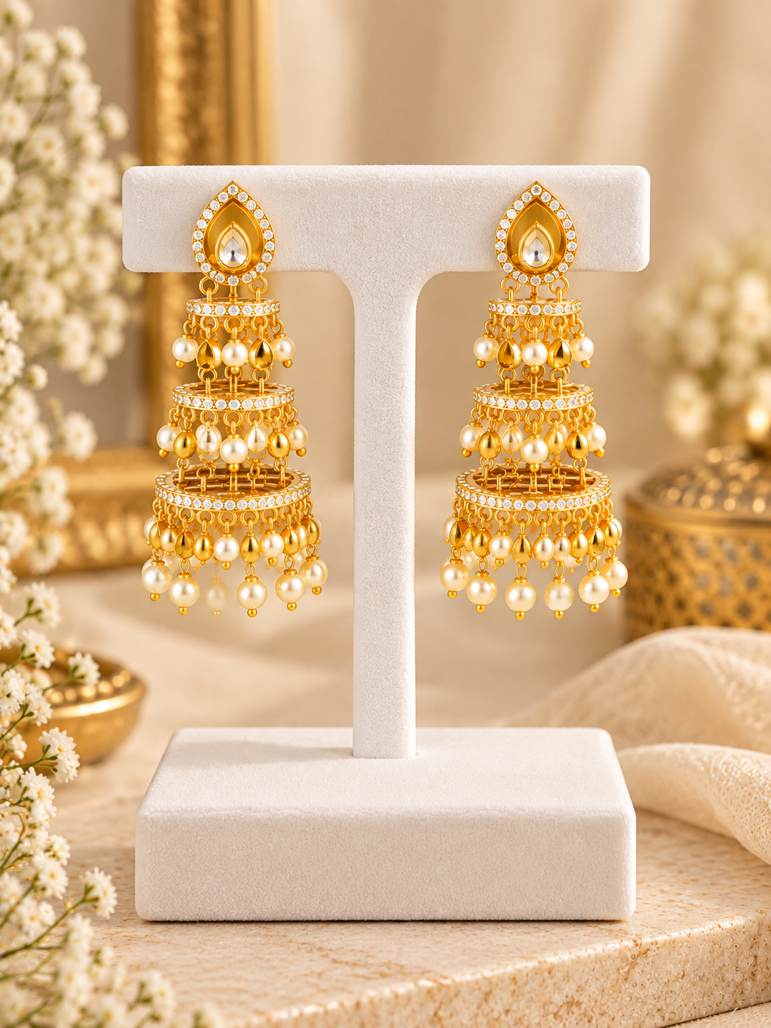 Royal kundan tiered jhumka earrings