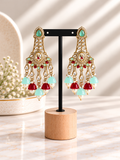 Mint green & ruby kundan chandbali earrings
